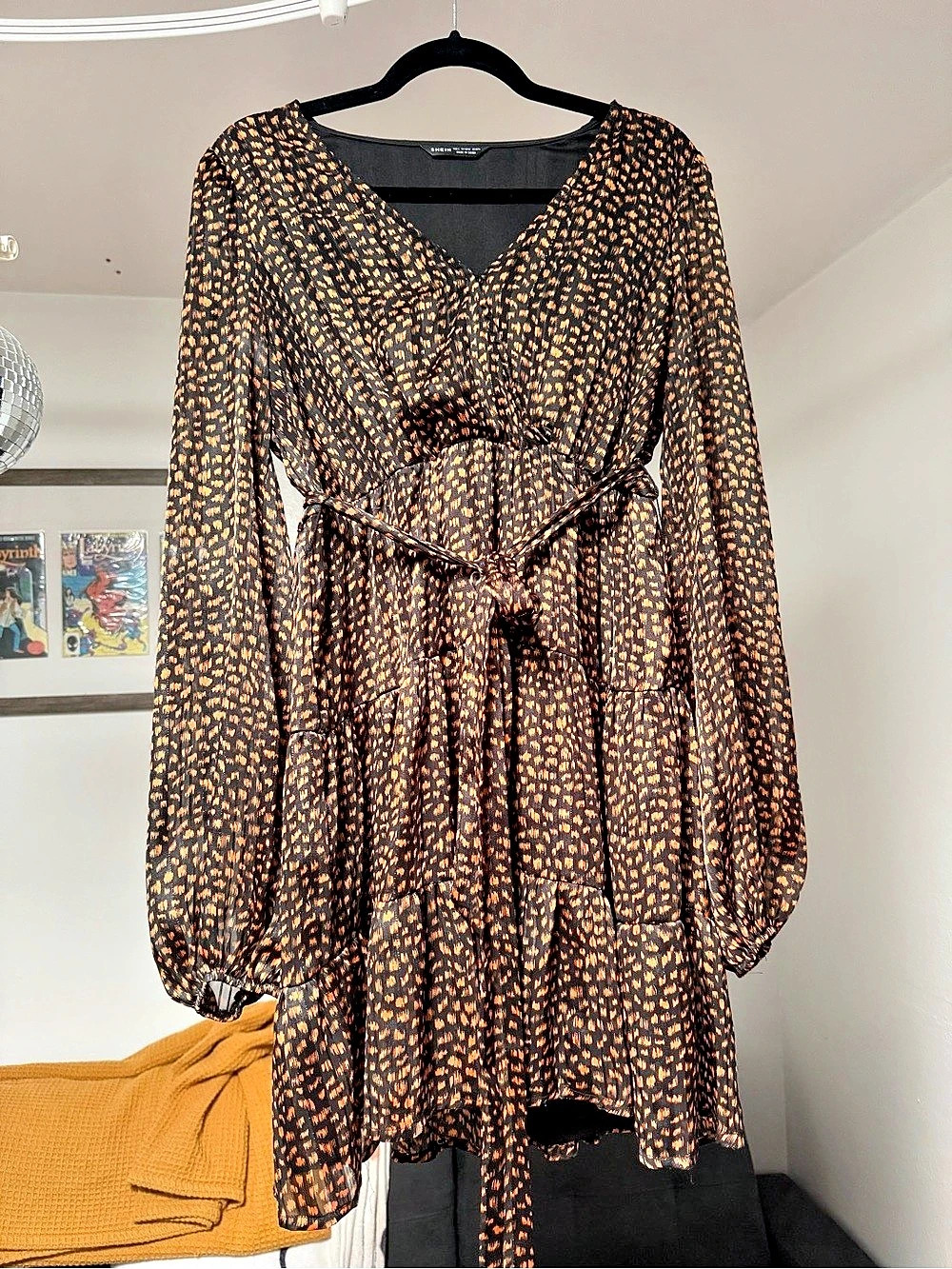 SHEIN polka dot Print Mini Dress Black & Orange XL